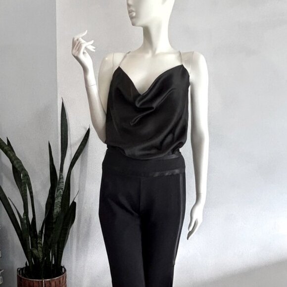 NWT House of Harlow Black Satin Cowl Camisole With Rhinestone Straps - Picture 5 of 13